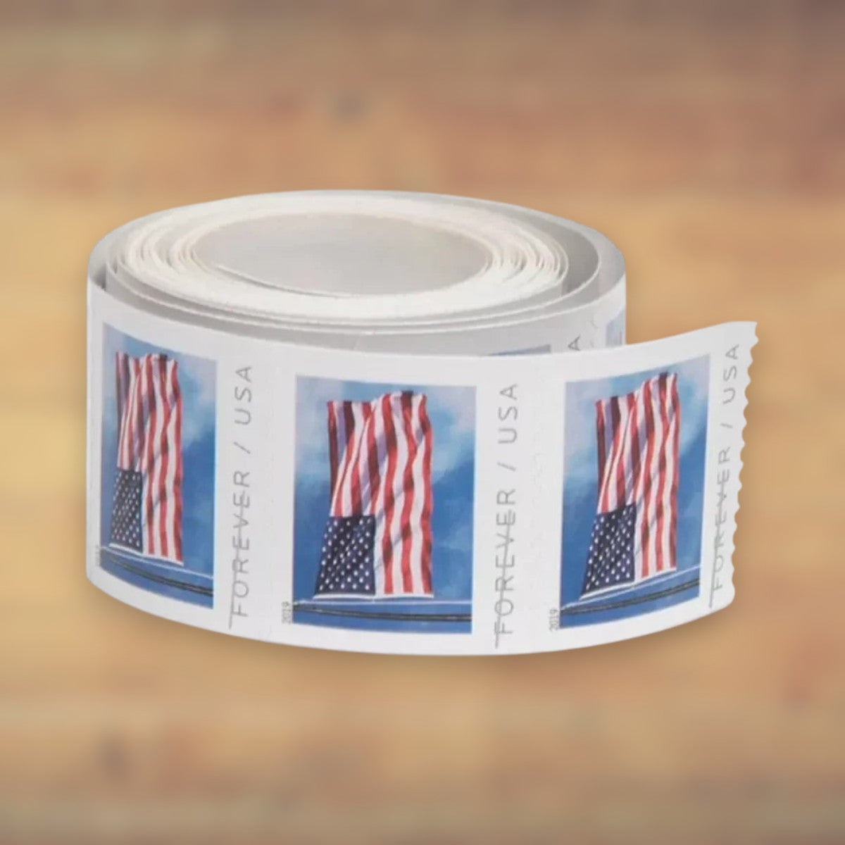 2019 U.S. Flags Forever Stamps – 50/100/250/500 Rolls, 100 Stamps per Roll