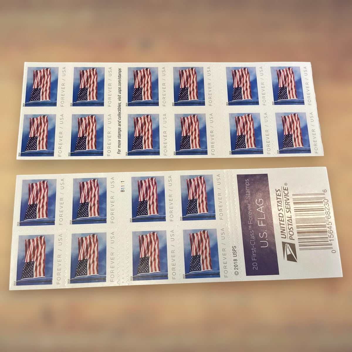 2019 U.S. Flags Forever Stamps – 250/500/1250/2500 Booklets, 100 Stamps per Booklet
