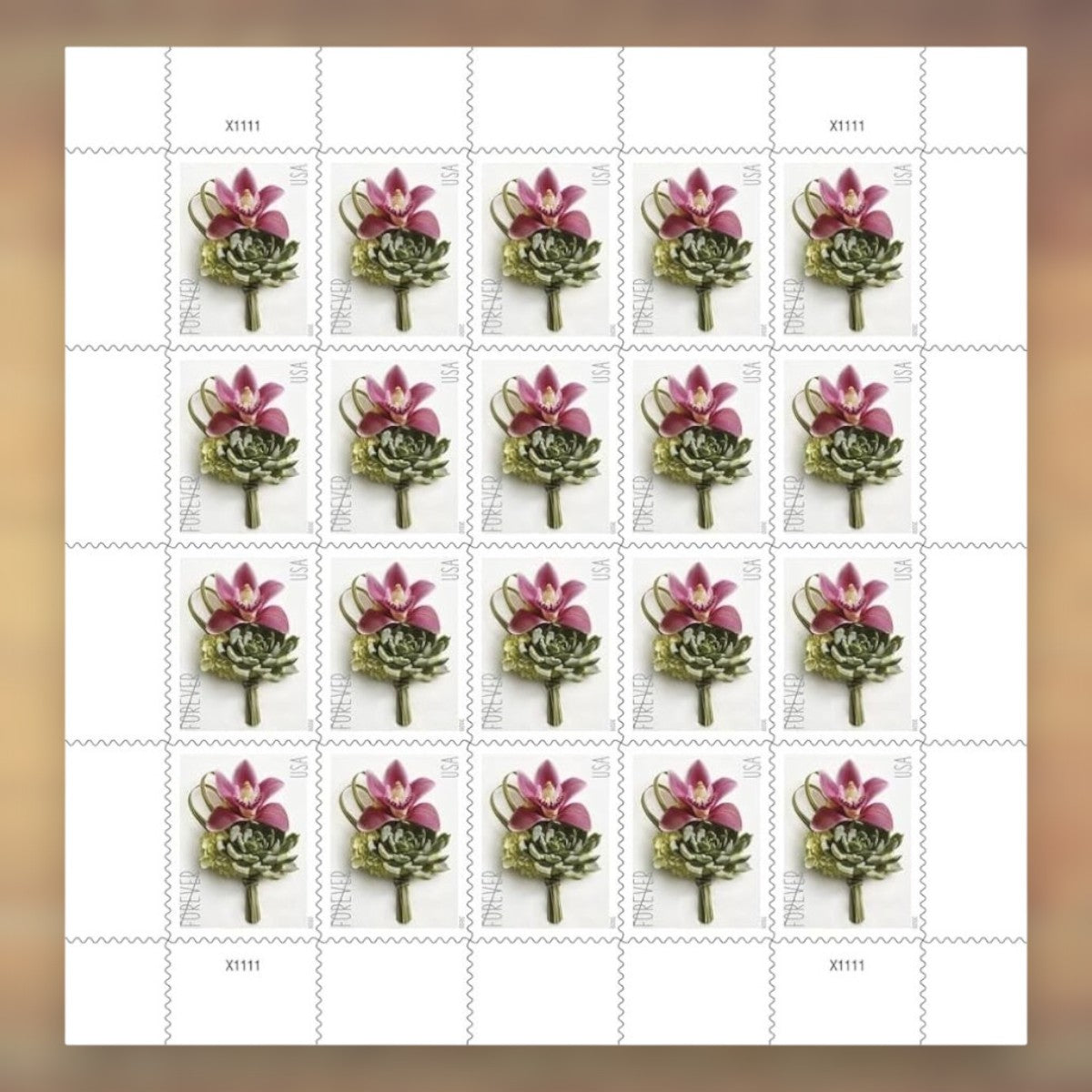Contemporary Boutonniere Forever Stamps, 2020 Sheet – Wedding RSVP Cards and Formal Invitations