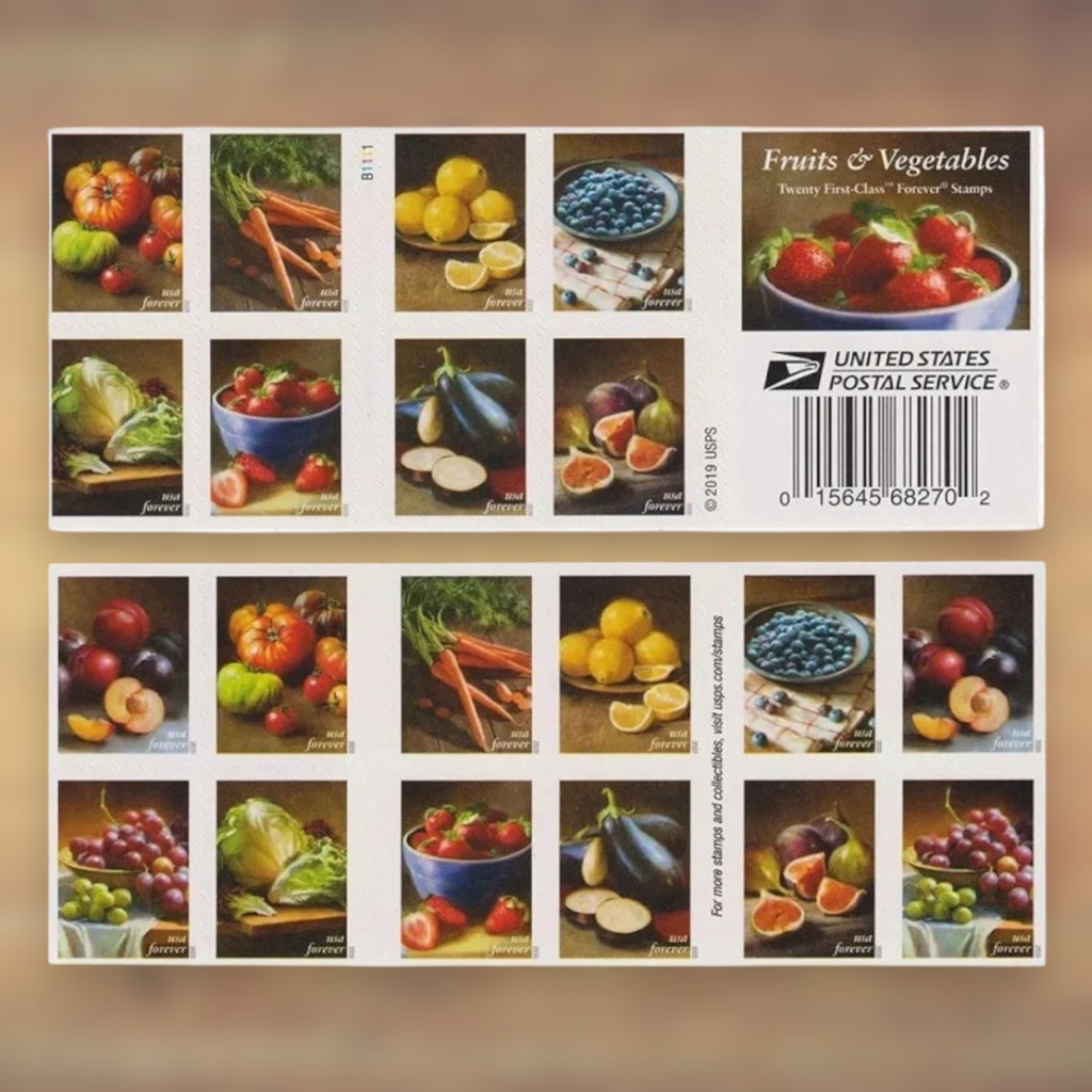 Fruits & Vegetables Forever Stamps, 2020 Booklet – Everyday Cards and Letters