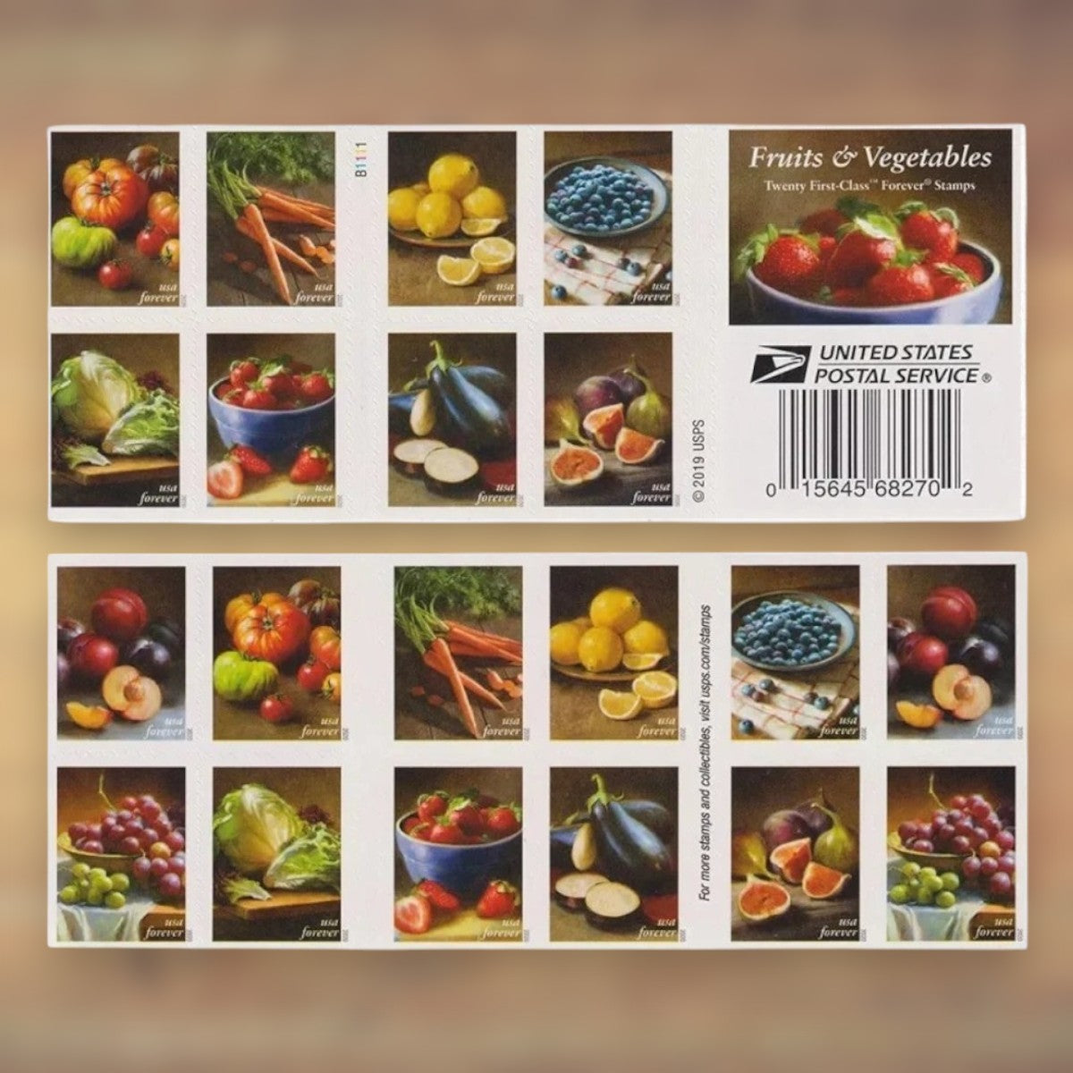 Fruits & Vegetables Forever Stamps, 2020 Booklet – Everyday Cards and Letters