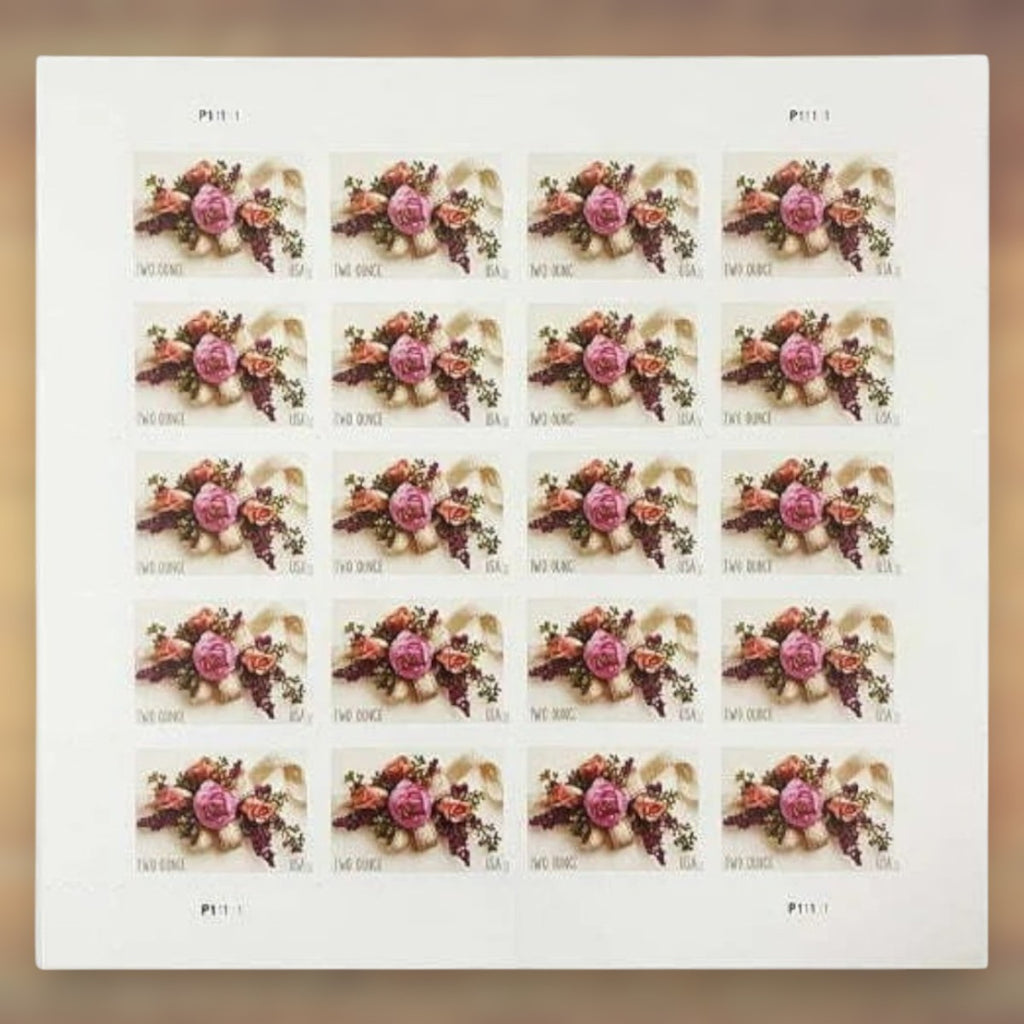 Garden Corsage Two-Ounce Rate Stamps, 2020 Sheet – Wedding Invitations and Heavier Greeting Cards