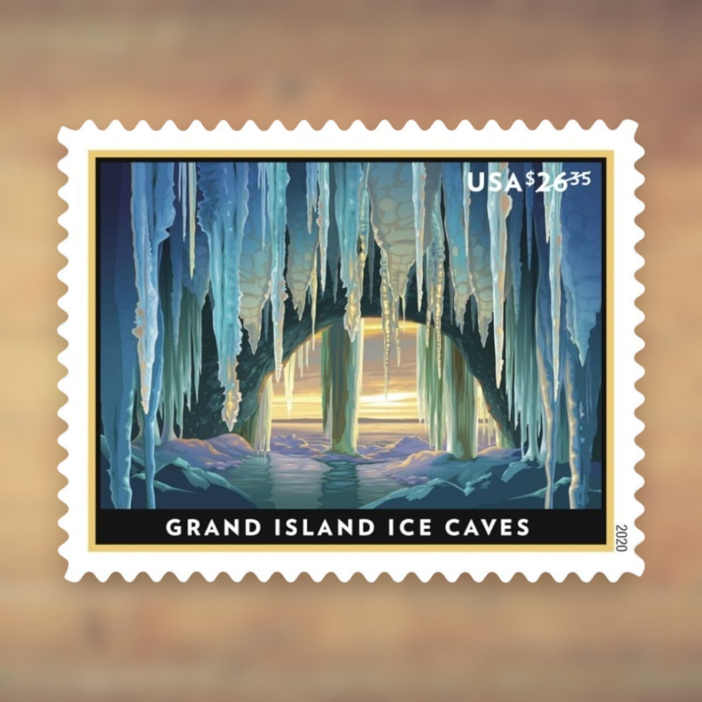 Grand Island Ice Caves $26.35 Priority Mail Express Stamps, 2020 Sheet – Priority Mail Express Postage