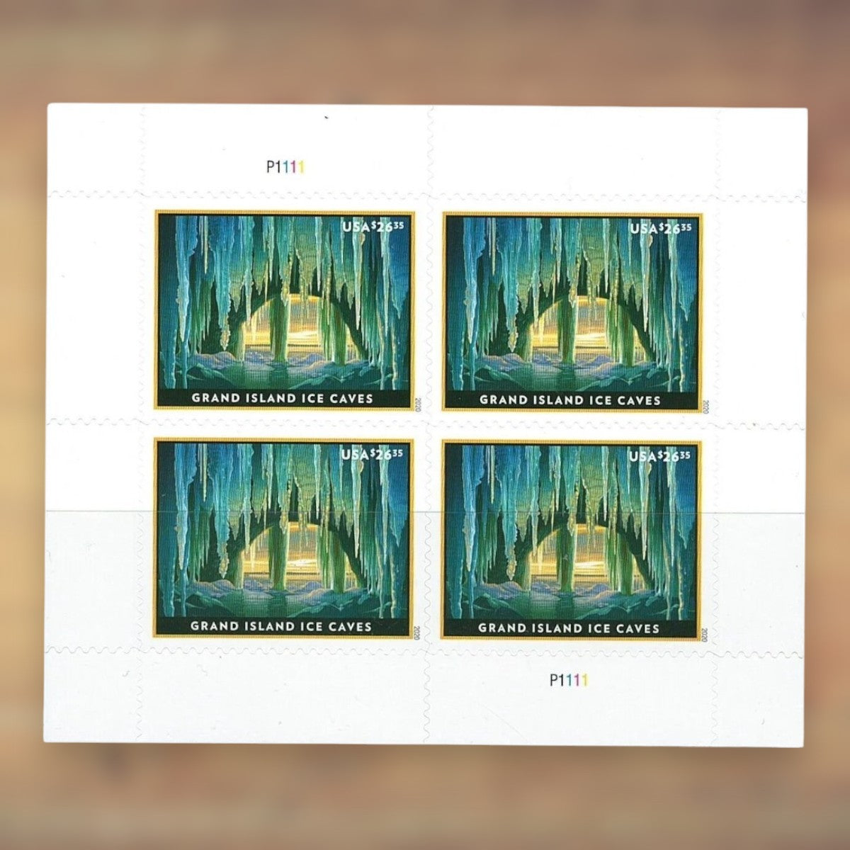 Grand Island Ice Caves $26.35 Priority Mail Express Stamps, 2020 Sheet – Priority Mail Express Postage