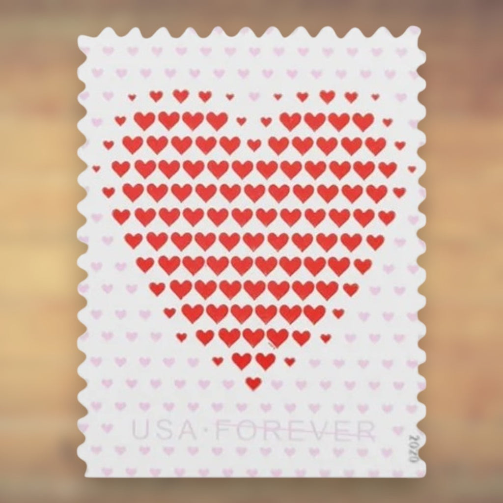 2020 Red Heart Design Forever Postage Stamps Sheet First-Class