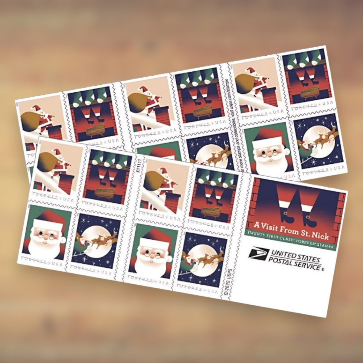 A Visit from St. Nick Forever Stamps, 2021 Booklet – Christmas Cards and Letters