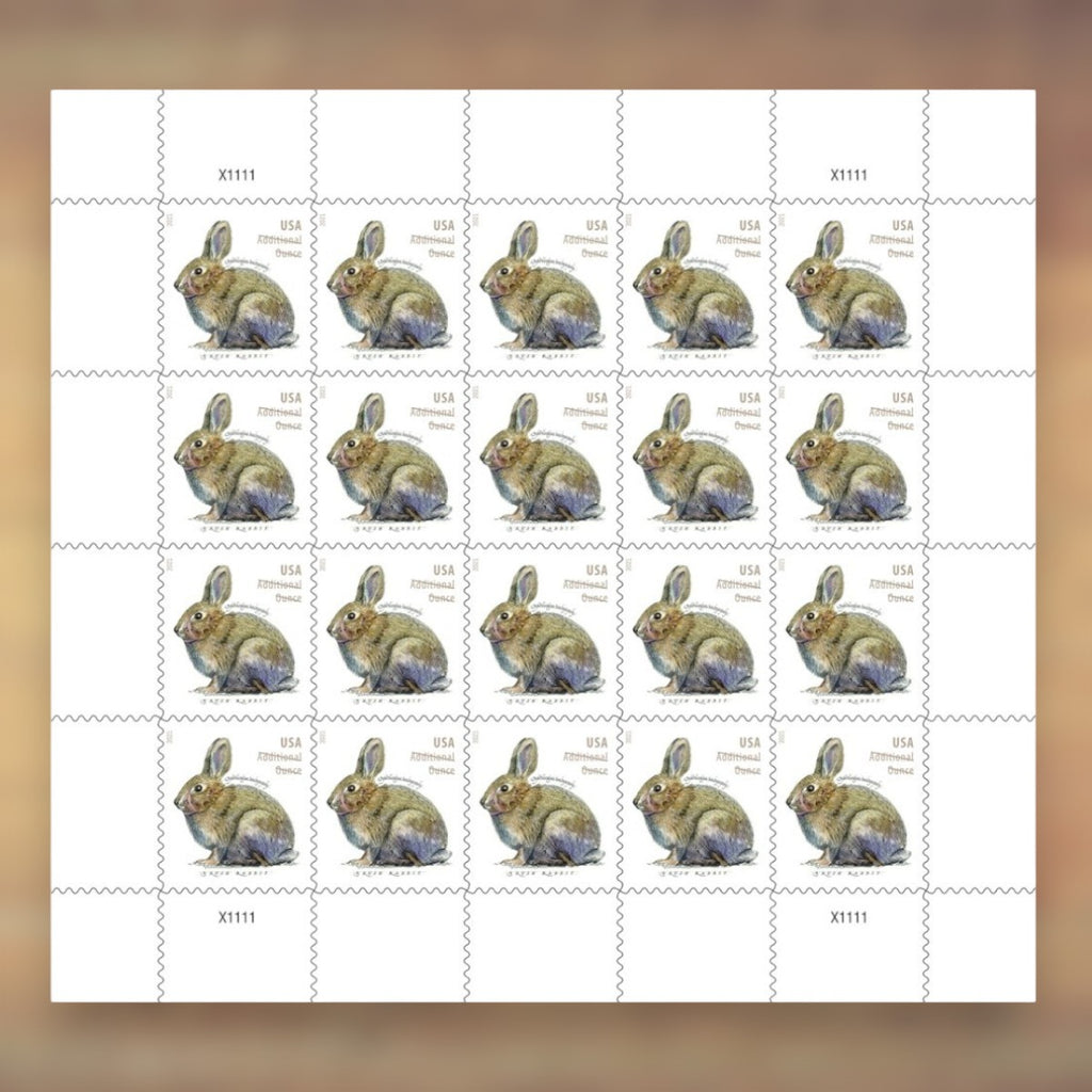 Brush Rabbit Additional Ounce Stamps, 2021 Sheet – Additional Postage for Letters Over 1 Ounce