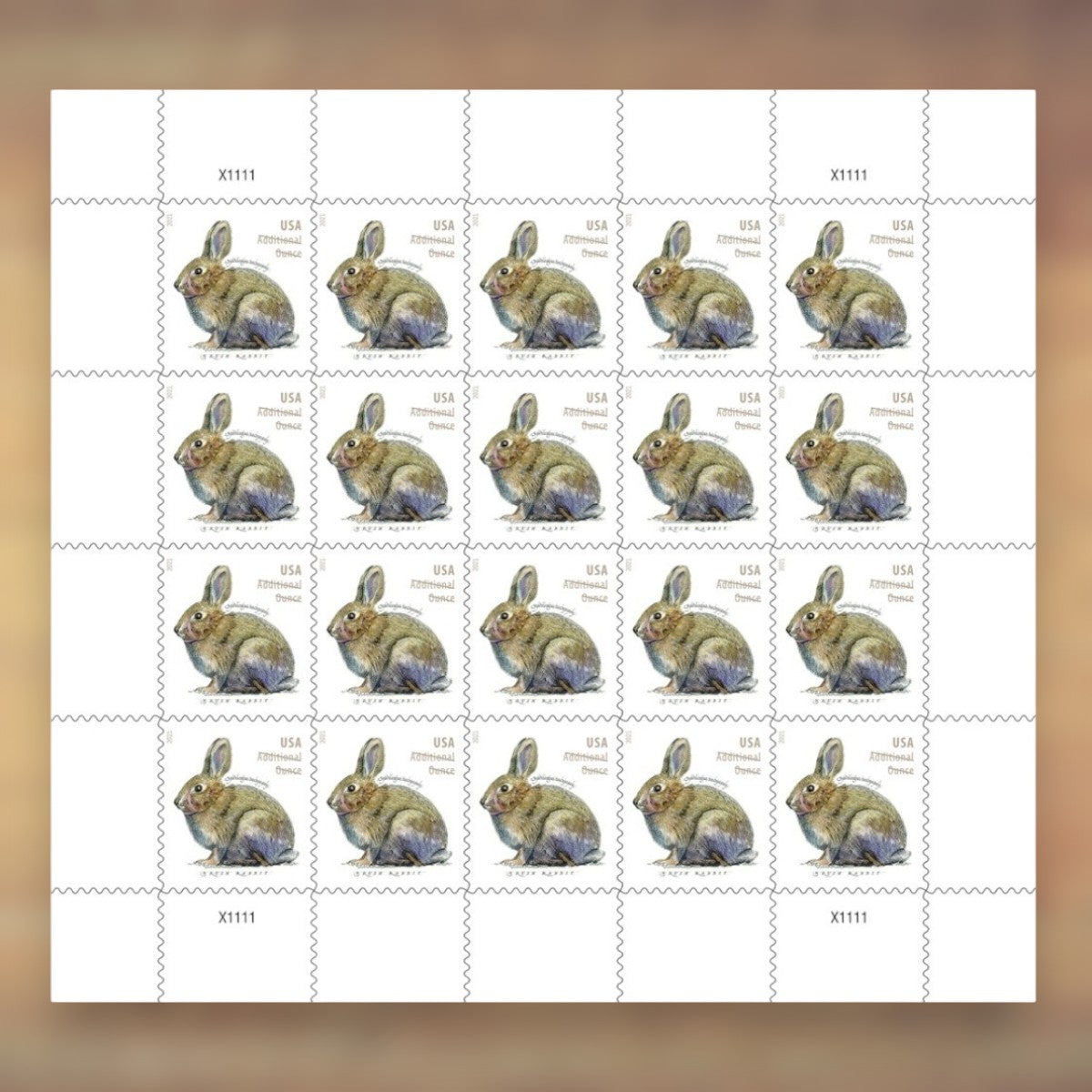 Brush Rabbit Additional Ounce Stamps, 2021 Sheet – Additional Postage for Letters Over 1 Ounce