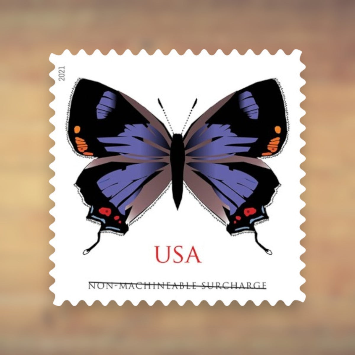 Colorado Hairstreak Non-Machineable Surcharge Stamps, 2021 Sheet – Square Cards and Irregular Envelopes