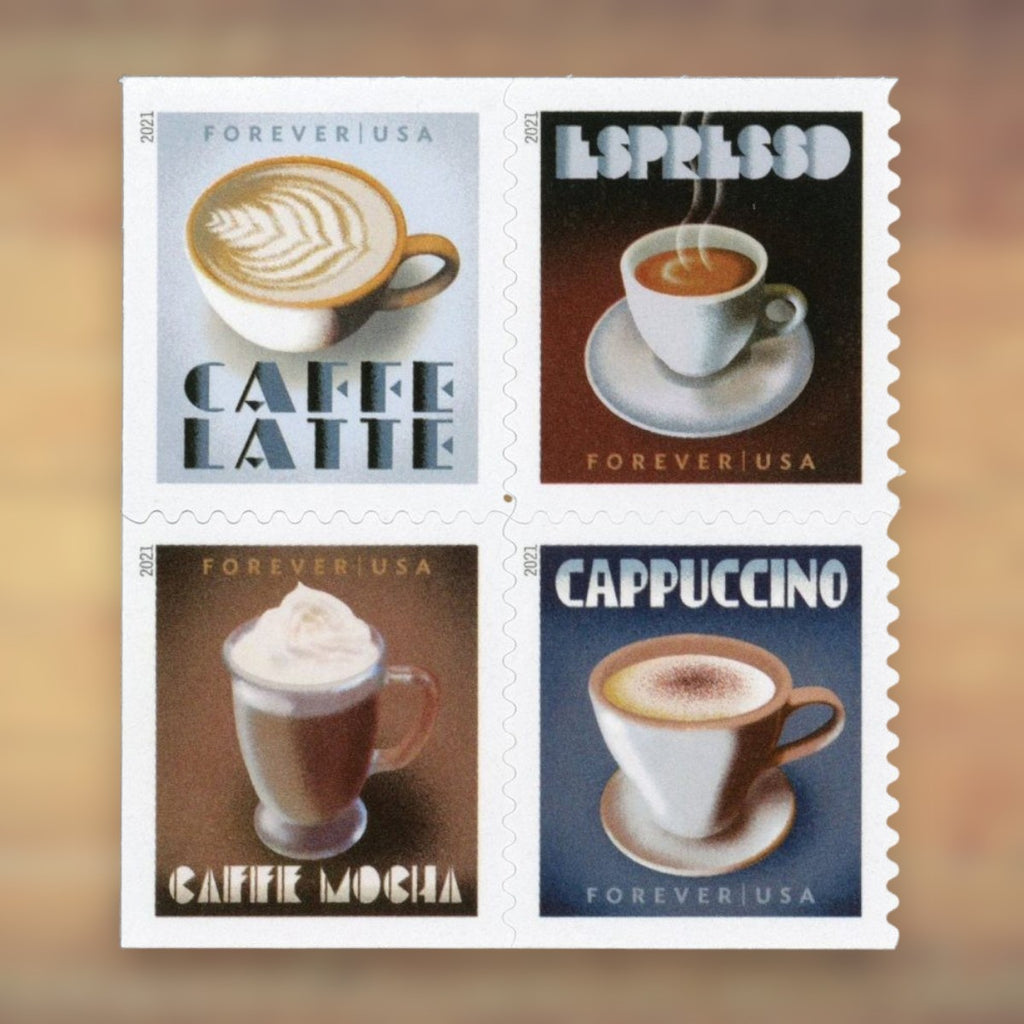 Espresso Drinks Forever Stamps, 2021 Booklet – Greeting Cards and Letters