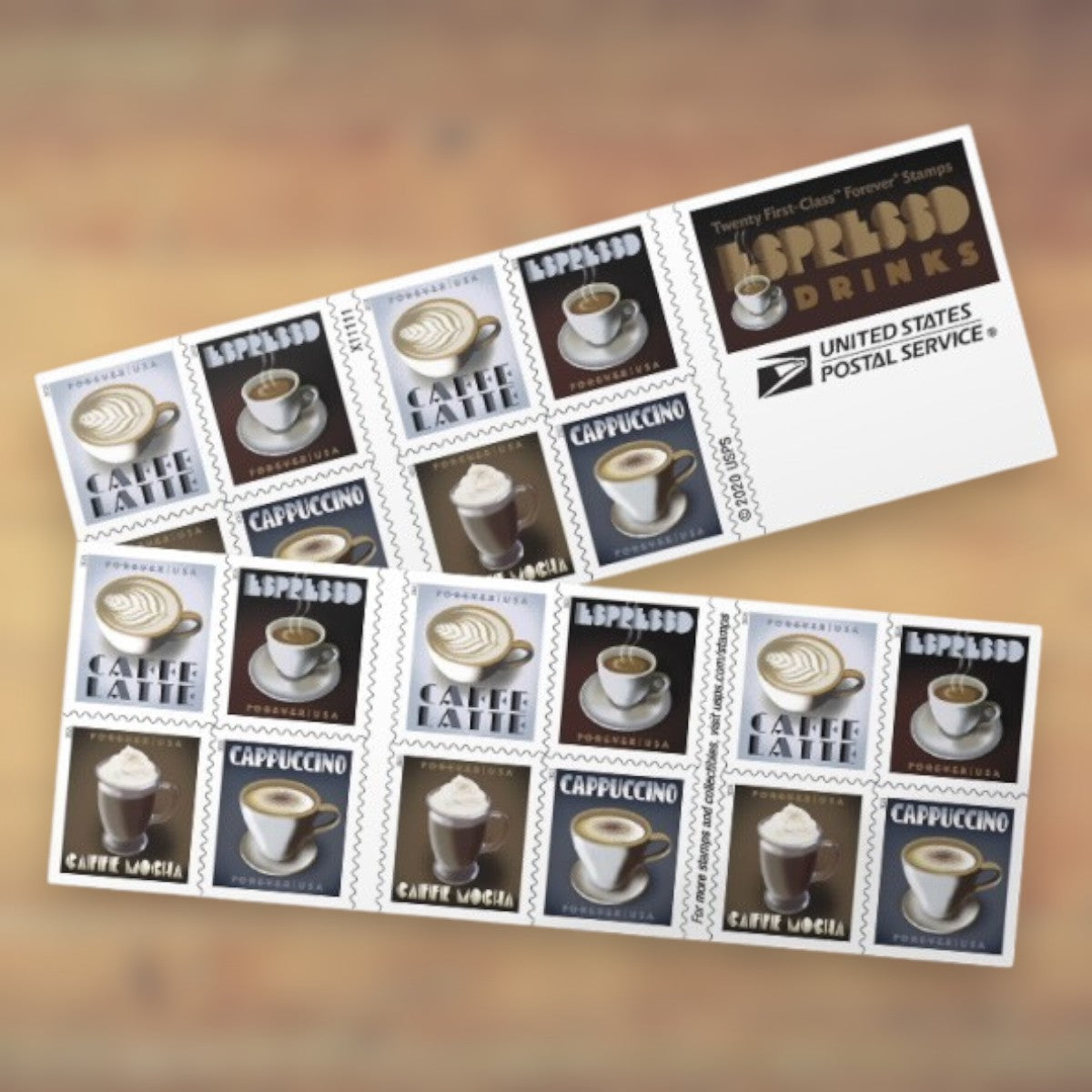 Espresso Drinks Forever Stamps, 2021 Booklet – Greeting Cards and Letters