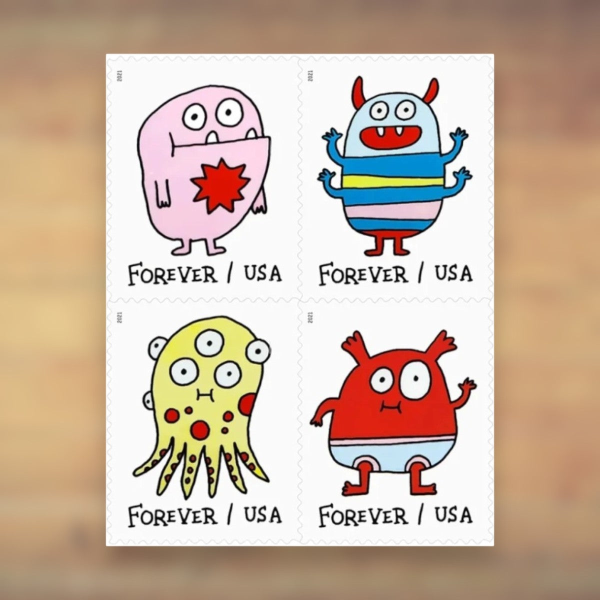 Message Monsters Forever Stamps, 2021 Sheet – Greeting Cards and Letters