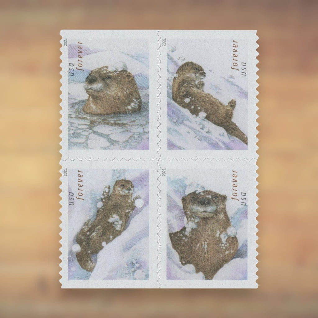 Otters in Snow Forever Stamps, 2021 Booklet – Winter Cards and Letters