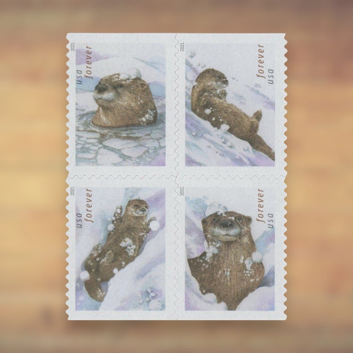 Otters in Snow Forever Stamps, 2021 Booklet – Winter Cards and Letters
