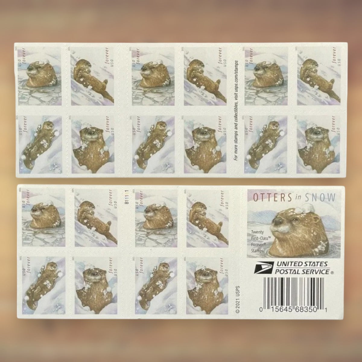 Otters in Snow Forever Stamps, 2021 Booklet – Winter Cards and Letters