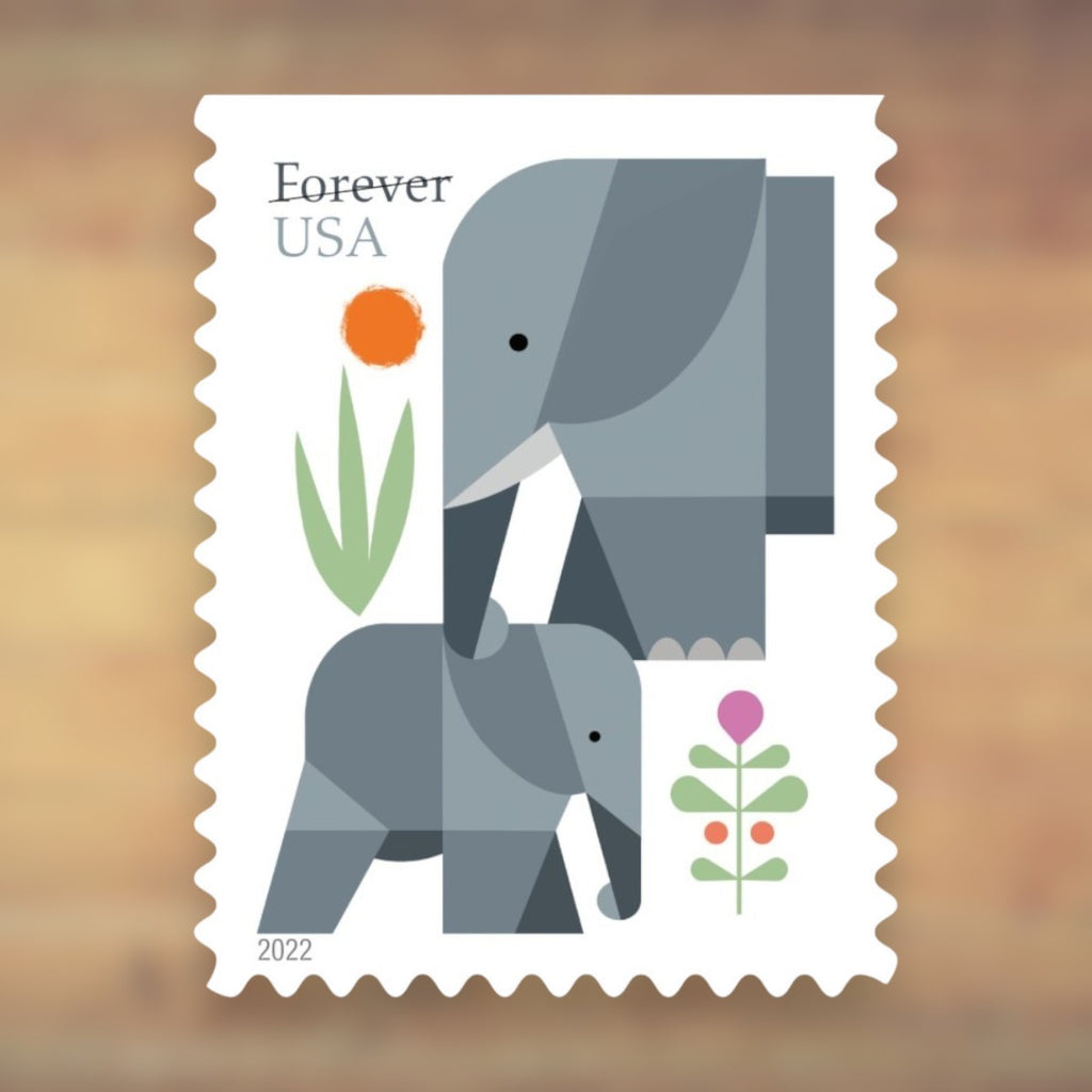 Elephants Forever Stamps, 2022 Booklet – Greeting Cards, Letters and Wildlife Mail