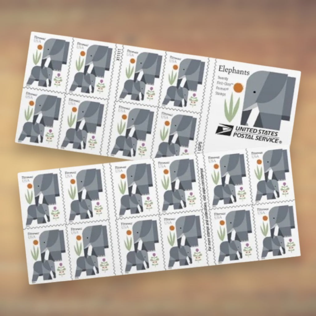 Elephants Forever Stamps, 2022 Booklet – Greeting Cards, Letters and Wildlife Mail