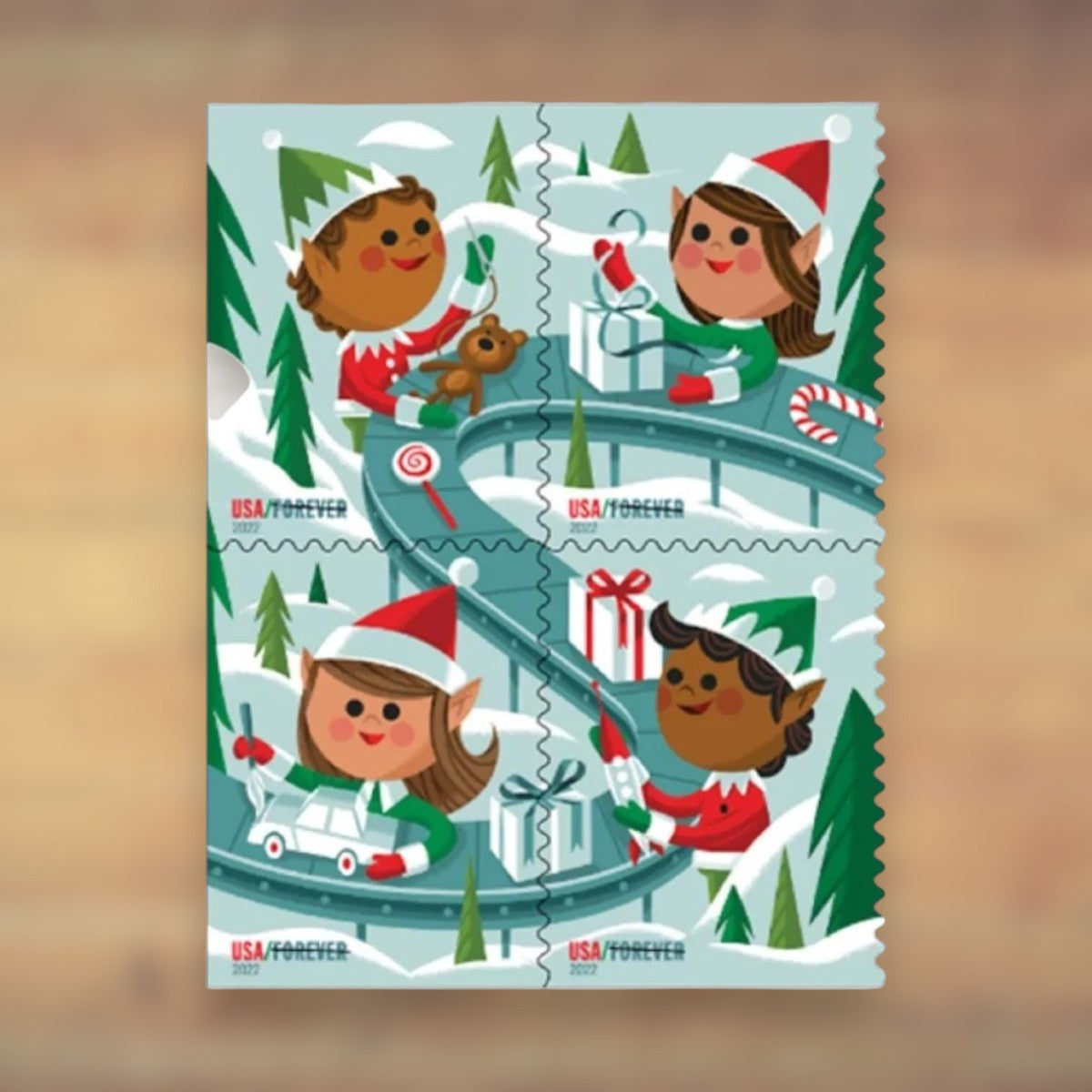 Holiday Elves Forever Stamps, 2022 Booklet – Holiday Cards and Letters