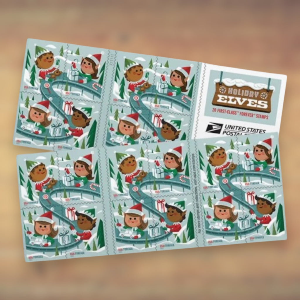 Holiday Elves Forever Stamps, 2022 Booklet – Holiday Cards and Letters