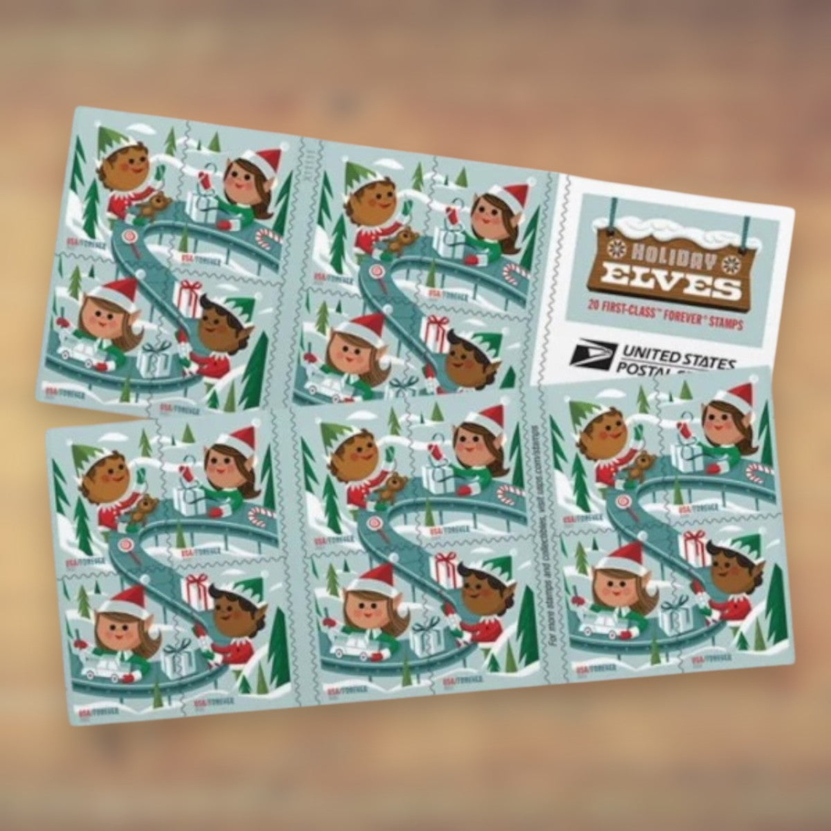 Holiday Elves Forever Stamps, 2022 Booklet – Holiday Cards and Letters