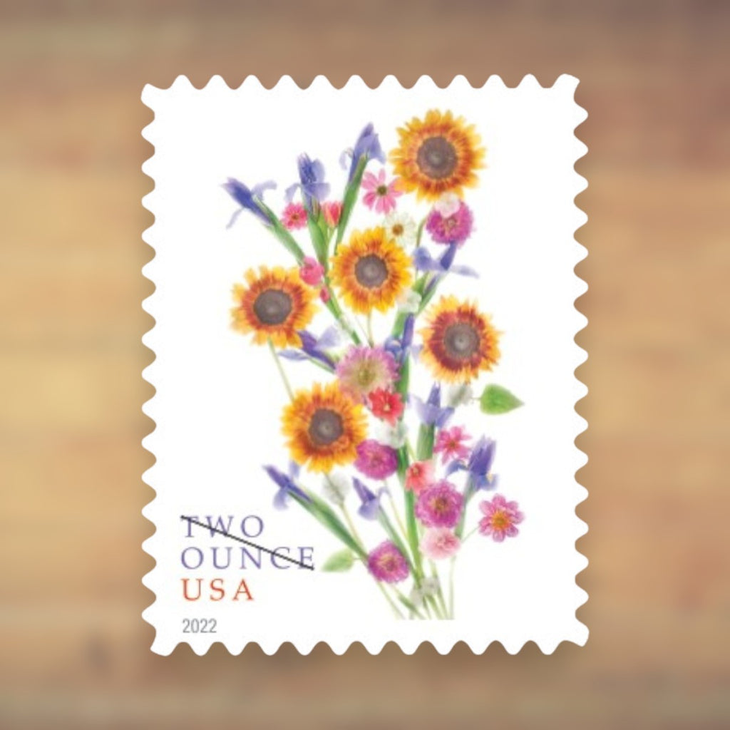Sunflower Bouquet Two-Ounce Rate Stamps, 2022 Sheet – Wedding Invitations and Heavier Greeting Cards