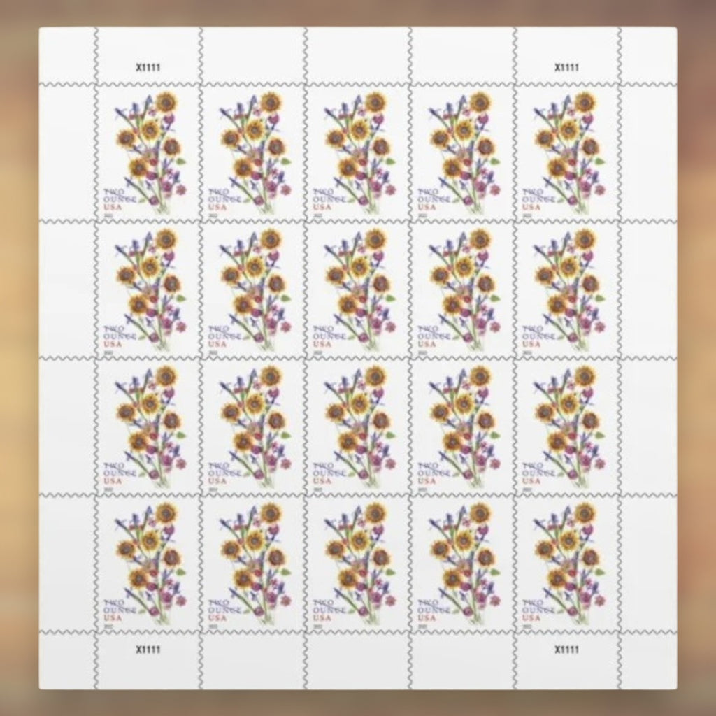 Sunflower Bouquet Two-Ounce Rate Stamps, 2022 Sheet – Wedding Invitations and Heavier Greeting Cards