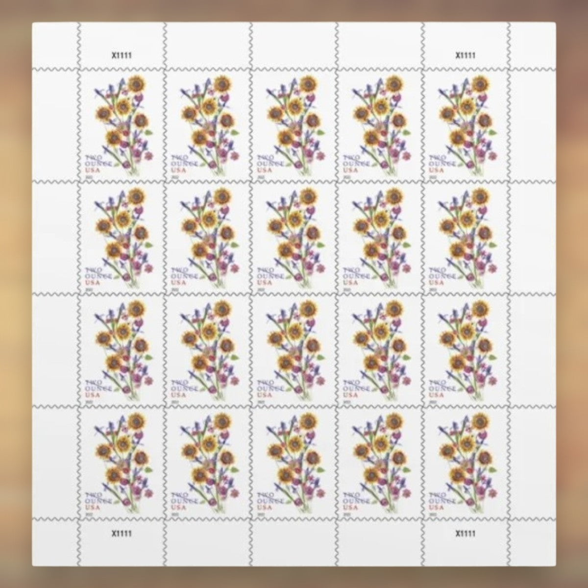 Sunflower Bouquet Two-Ounce Rate Stamps, 2022 Sheet – Wedding Invitations and Heavier Greeting Cards