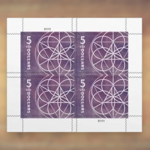 $5 Floral Geometry Postage Stamps, 2022 Sheet of 4 – Packages and Large Envelopes