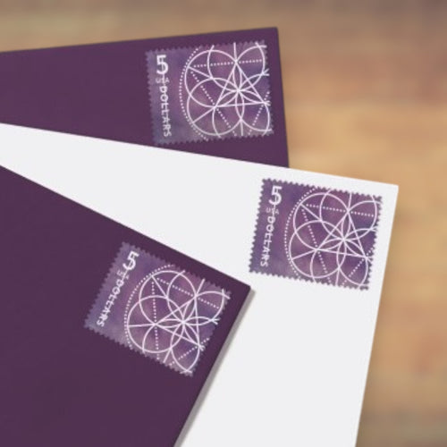 $5 Floral Geometry Postage Stamps, 2022 Sheet of 12 – Packages and Large Envelopes