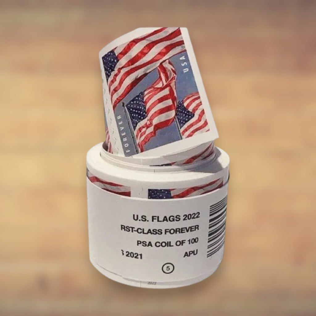 2022 U.S. Flags Forever Stamps – 50/100/250/500 Rolls, 100 Stamps per Roll