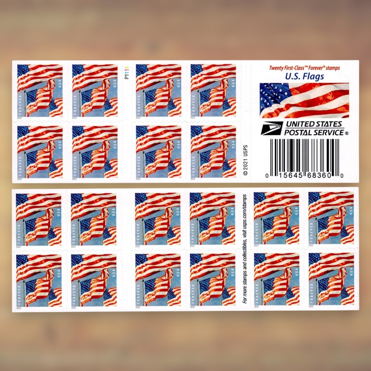 2022 U.S. Flags Forever Stamps – 250/500/1250/2500 Booklets, 100 Stamps per Booklet