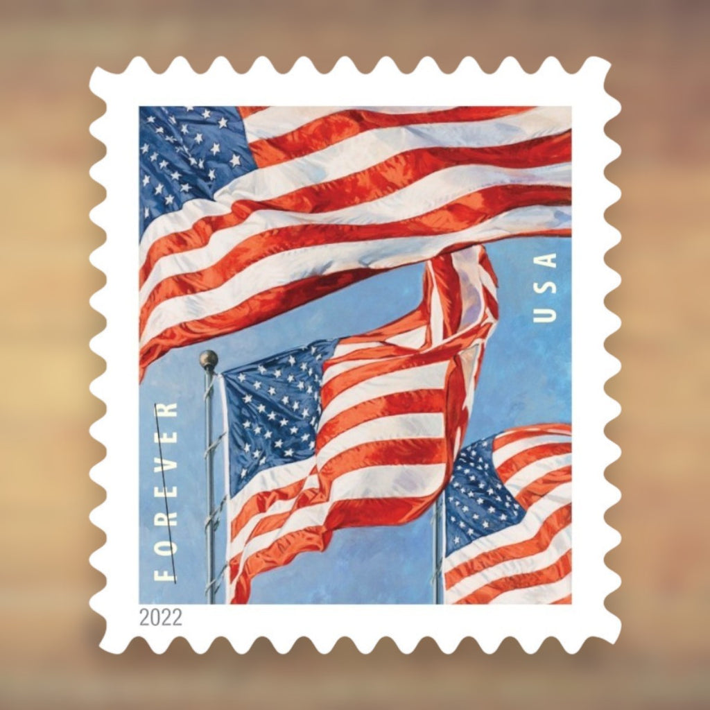 2022 U.S. Flags Forever Stamps – 50/100/250/500 Rolls, 100 Stamps per Roll