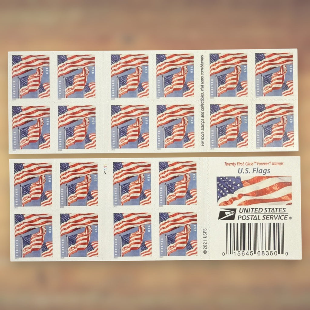2022 U.S. Flags Forever Stamps – 250/500/1250/2500 Booklets, 100 Stamps per Booklet