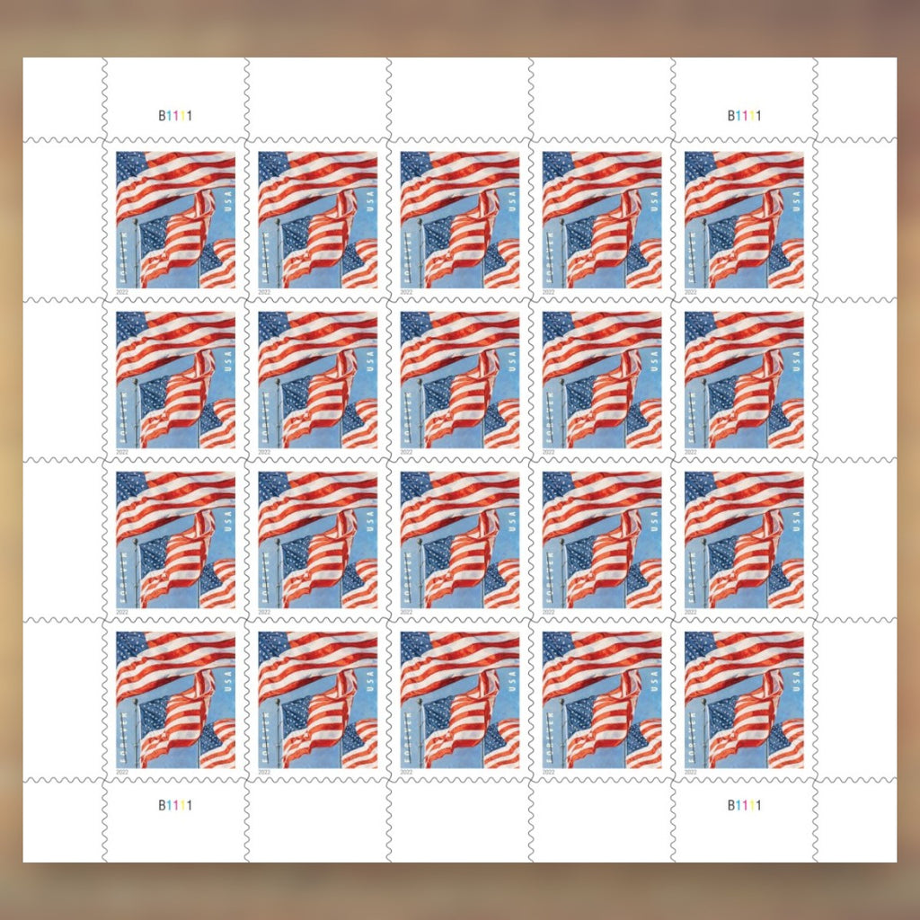 2022 U.S. Flags Forever Stamps – 250/500/1250/2500 Sheets, 100 Stamps per Sheet