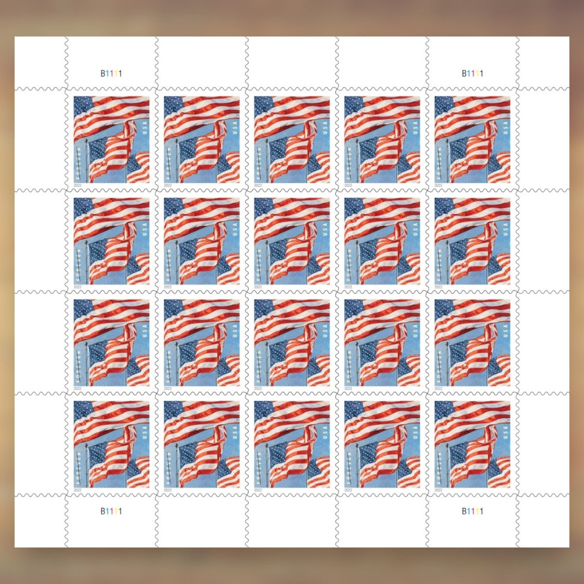 2022 U.S. Flags Forever Stamps – 250/500/1250/2500 Sheets, 100 Stamps per Sheet