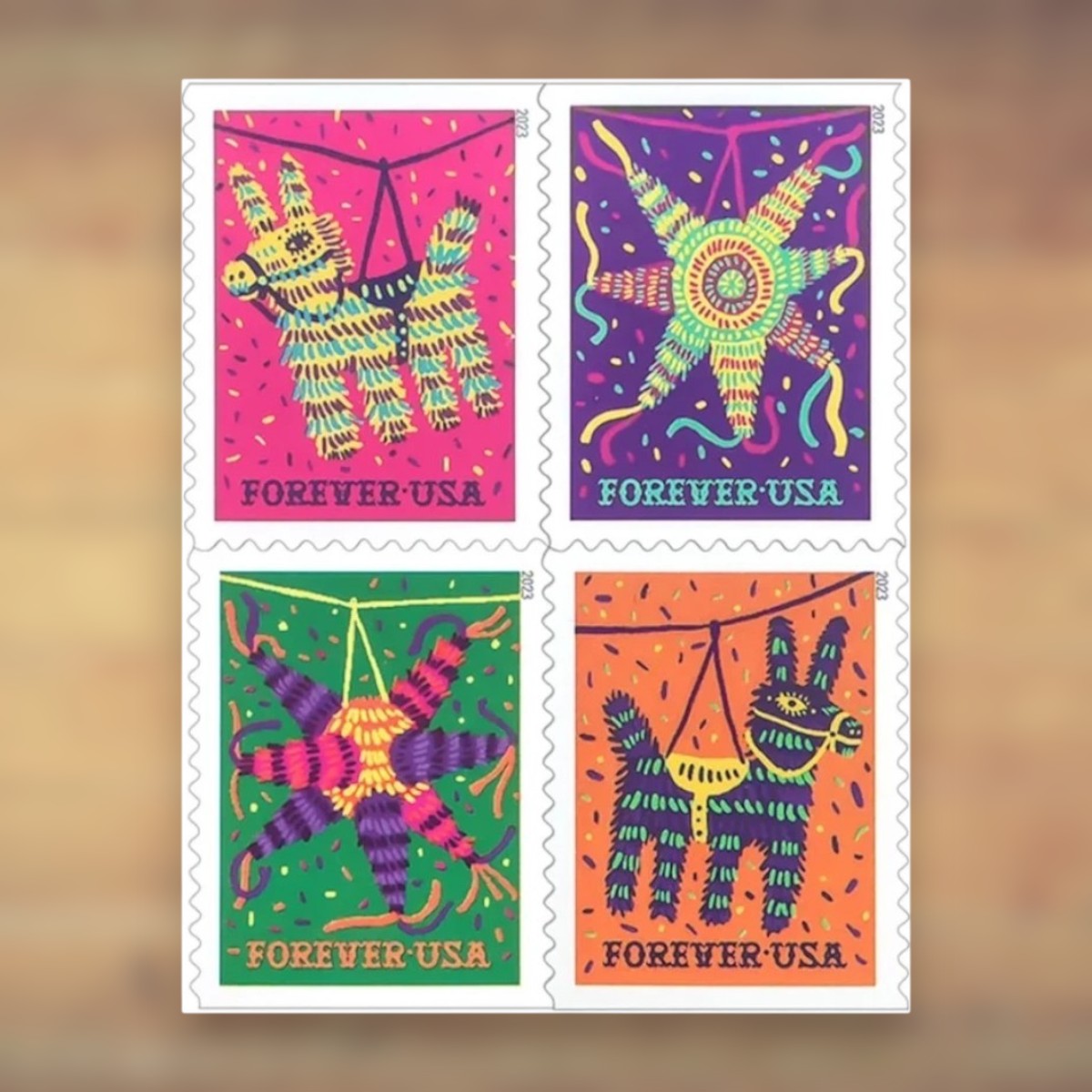 Piñatas! Forever Stamps, 2023 Booklet – Celebration Cards and Party Invitations