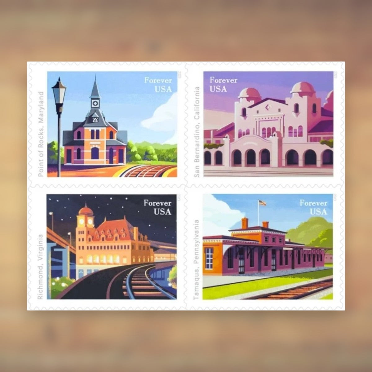Railroad Stations Forever Stamps, 2023 Sheet – Cards, Letters and Stamp Collecting