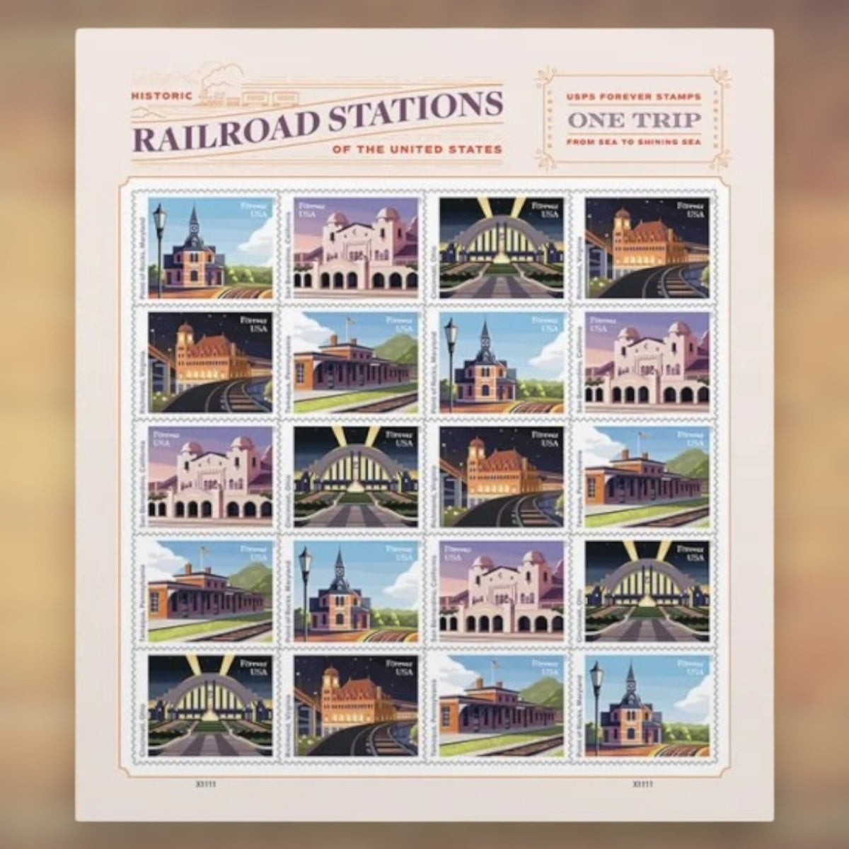Railroad Stations Forever Stamps, 2023 Sheet – Cards, Letters and Stamp Collecting