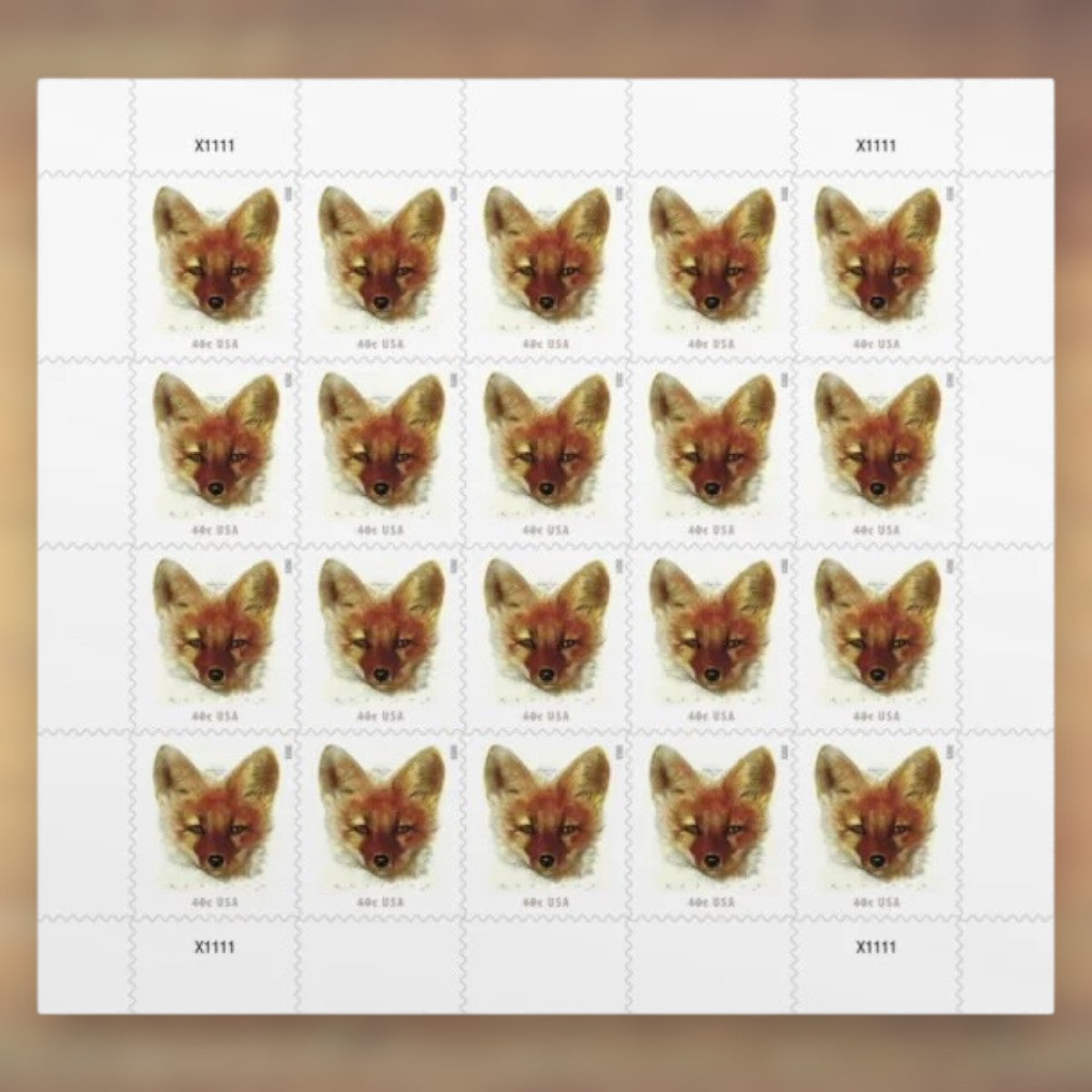 Red Fox 40¢ Postage Stamps, 2023 Sheet – Additional Postage for Cards and Letters