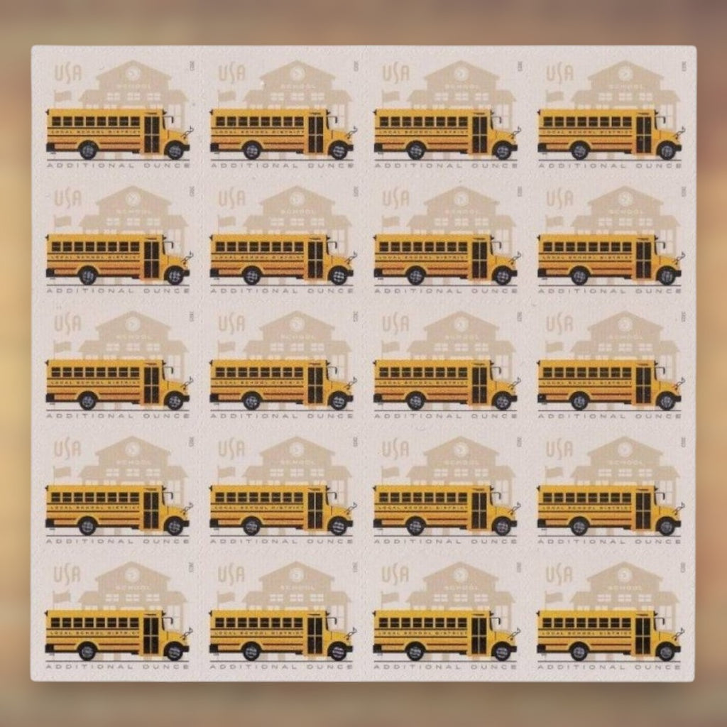 School Bus Additional Ounce Stamps, 2023 Sheet – Additional Postage for Letters Over 1 Ounce