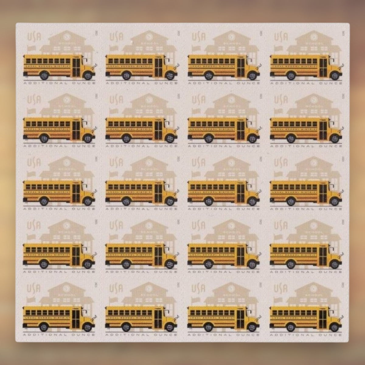 School Bus Additional Ounce Stamps, 2023 Sheet – Additional Postage for Letters Over 1 Ounce