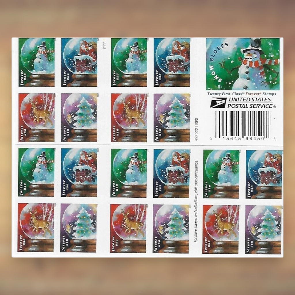 Snow Globes Forever Stamps, 2023 Booklet – Christmas Cards and Letters