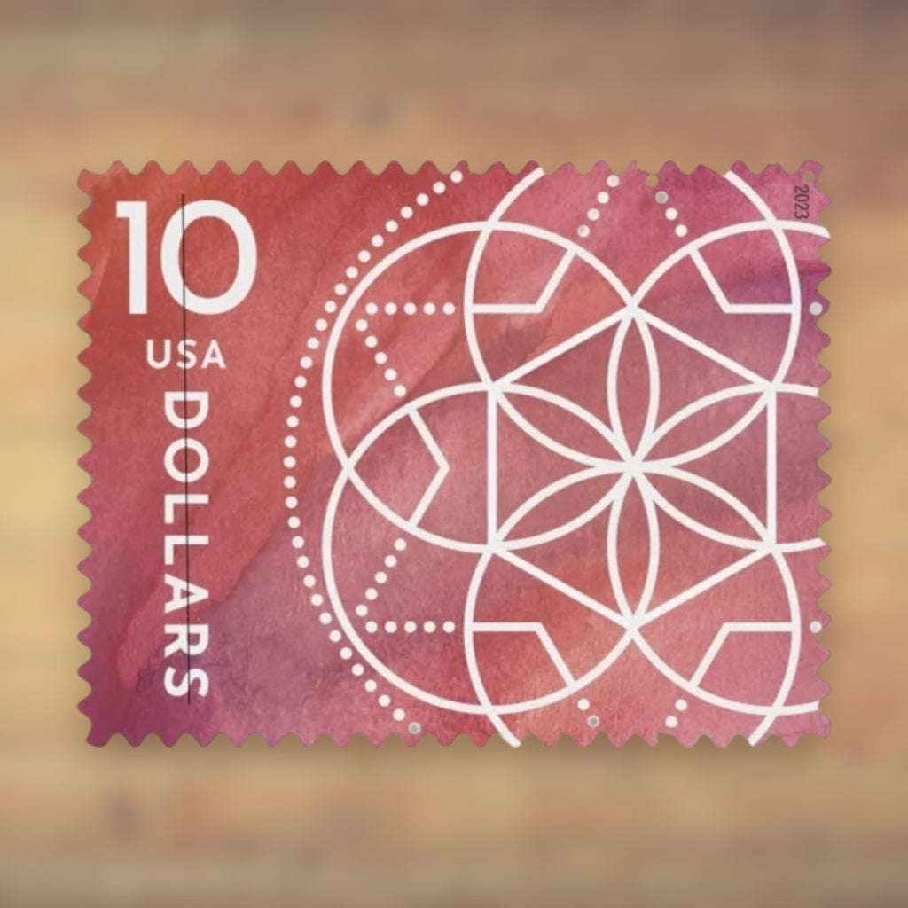 $10 Floral Geometry Postage Stamps, 2023 Sheet – Packages and Large Envelopes