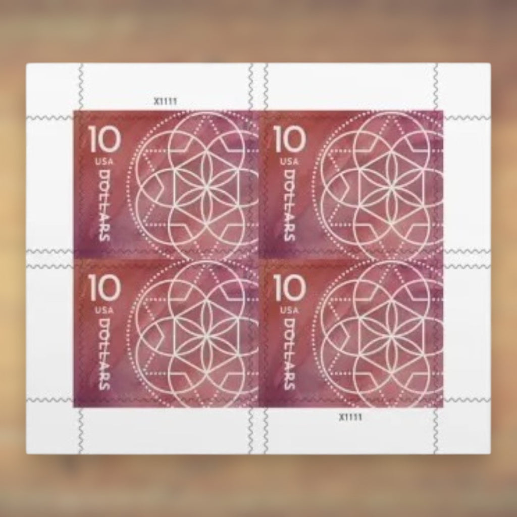 $10 Floral Geometry Postage Stamps, 2023 Sheet – Packages and Large Envelopes