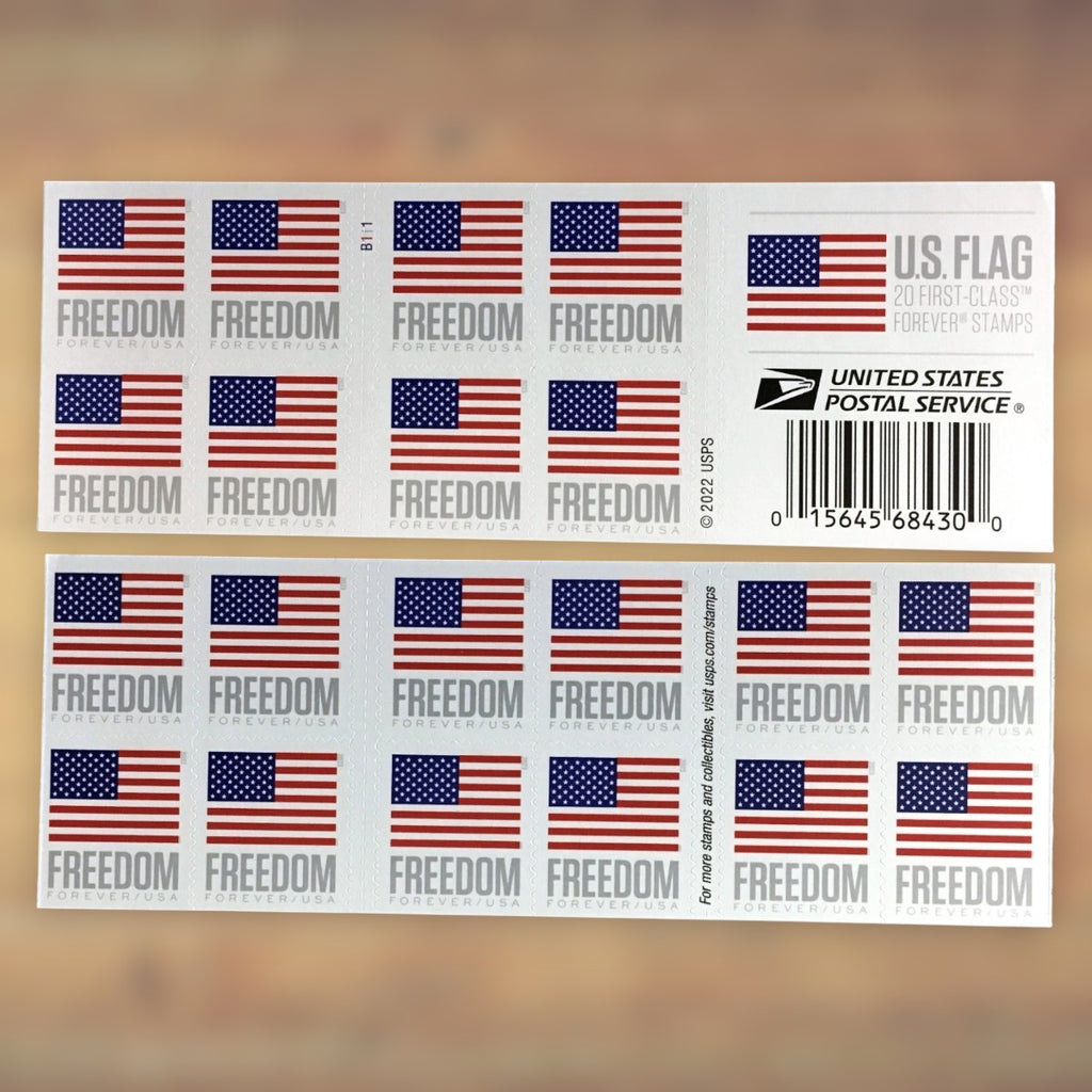 2023 U.S. Flags Forever Stamps – 250/500/1250/2500 Booklets, 100 Stamps per Booklet