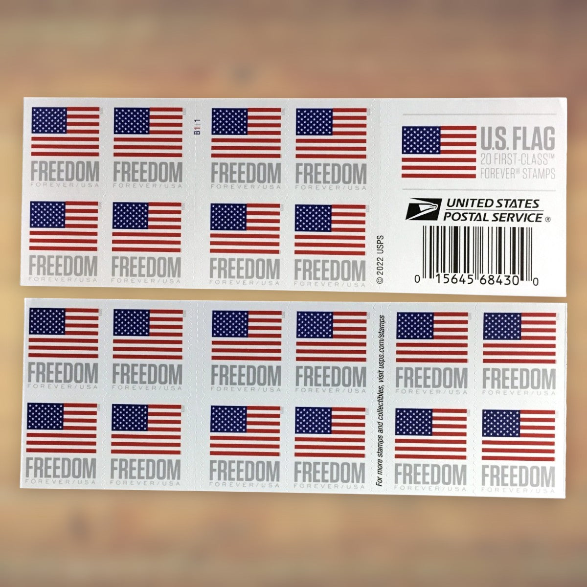 2023 U.S. Flags Forever Stamps – 250/500/1250/2500 Booklets, 100 Stamps per Booklet
