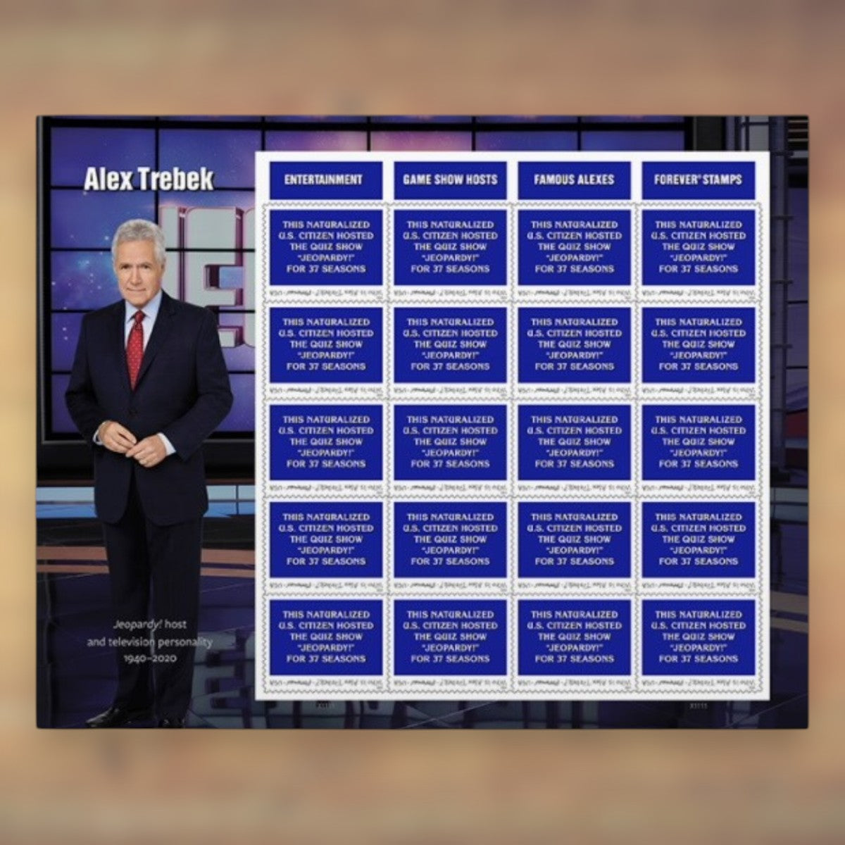Alex Trebek Forever Stamps, 2024 Sheet – Cards, Letters and Stamp Collecting