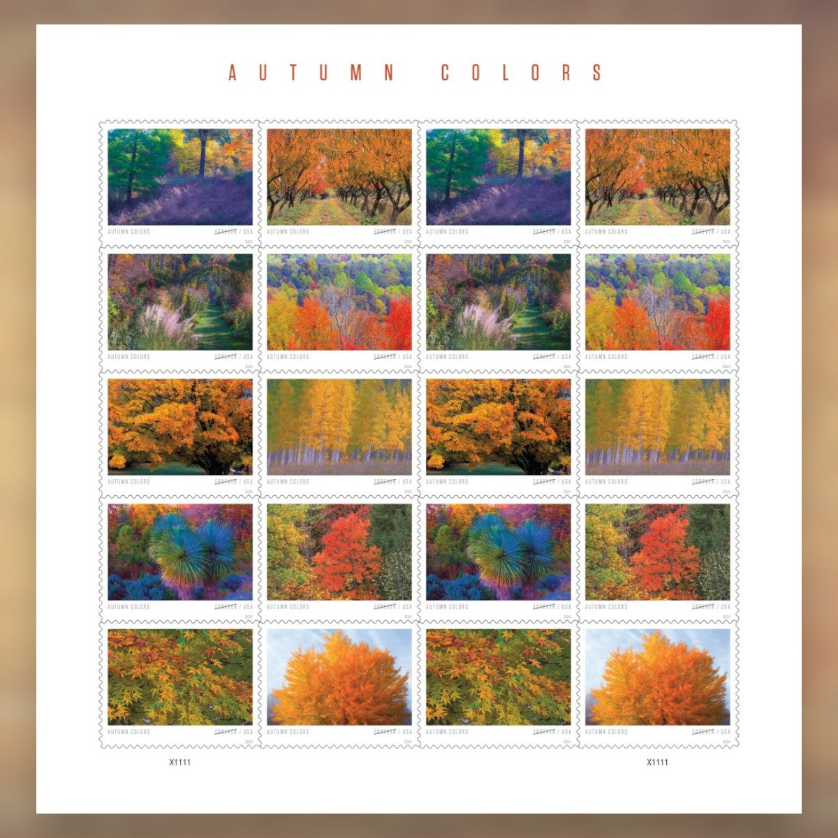 Autumn Colors Forever Stamps, 2024 Sheet – Fall Cards and Letters