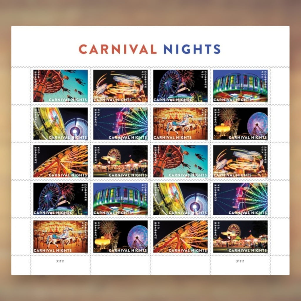 Carnival Nights Forever Stamps, 2024 Sheet – Party Invitations and Greeting Cards