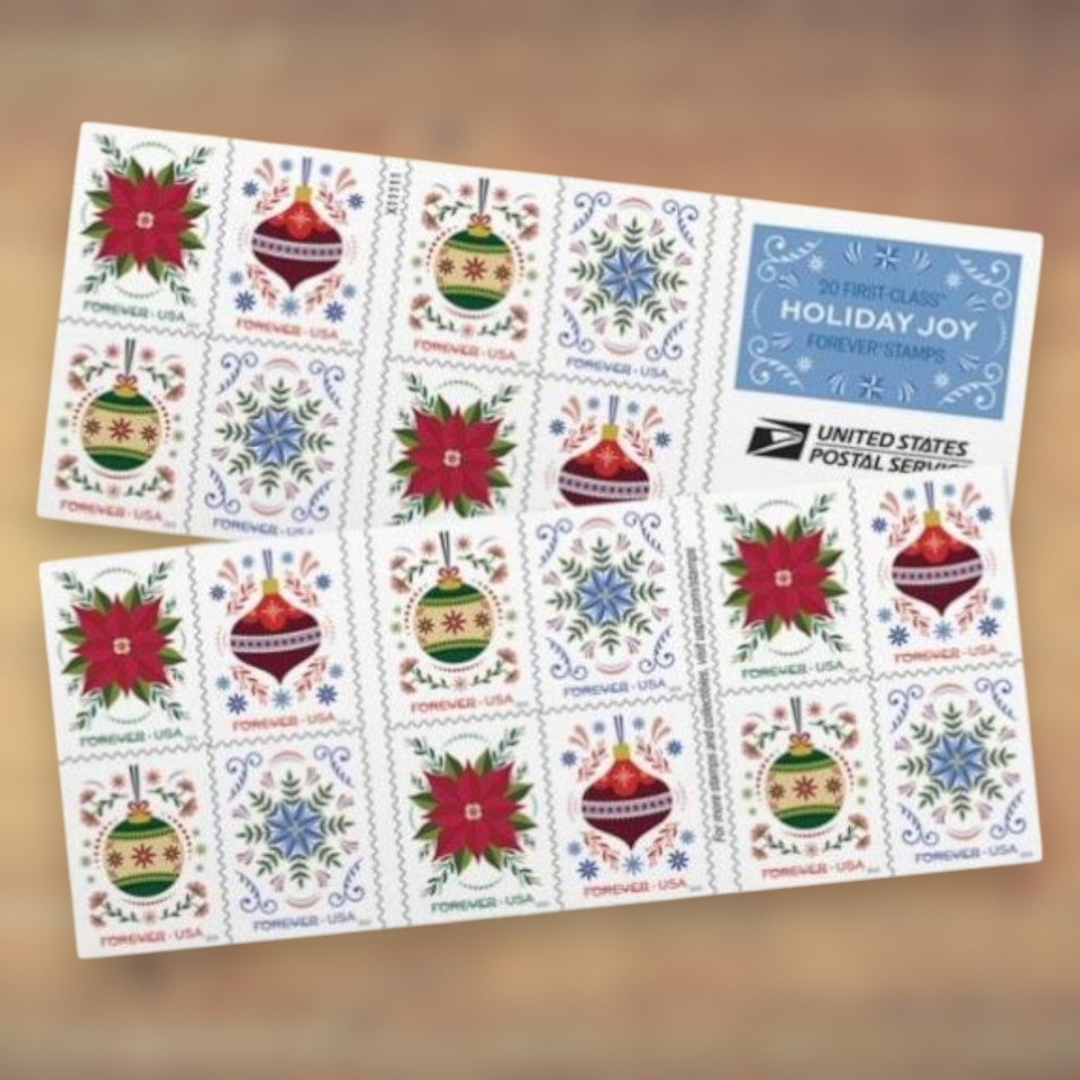 Holiday Joy Forever Stamps, 2024 Booklet – Holiday Cards and Letters